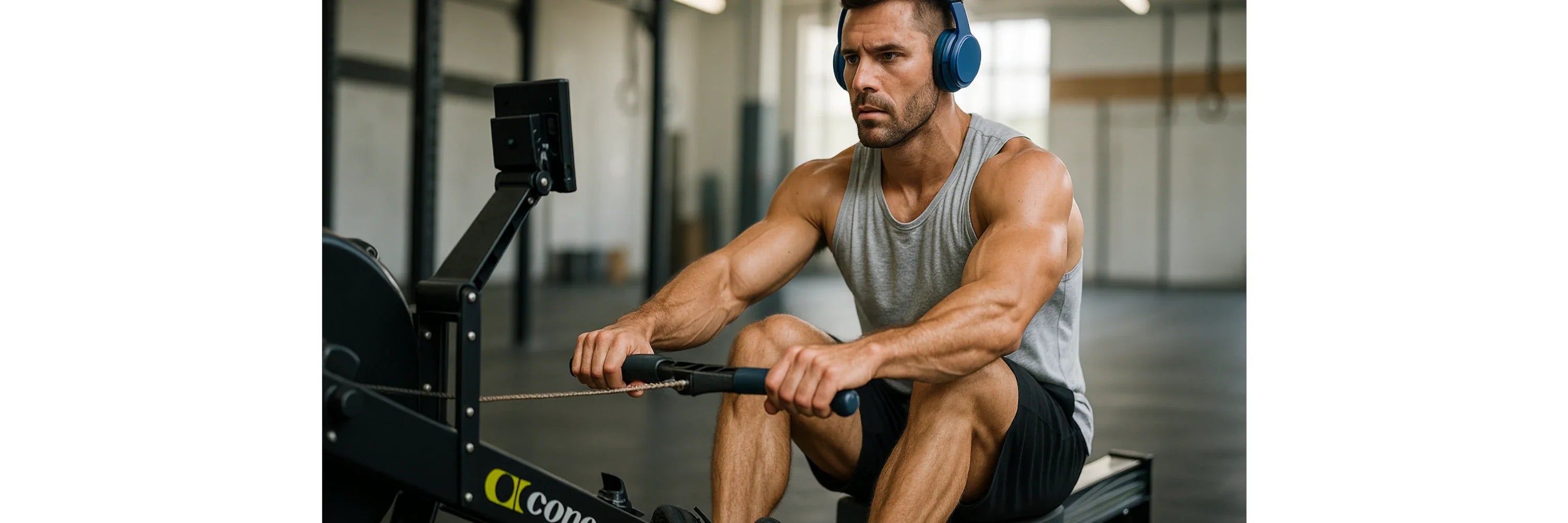 athlet-hoert-musik-waehrend-workout-auf-rowerg