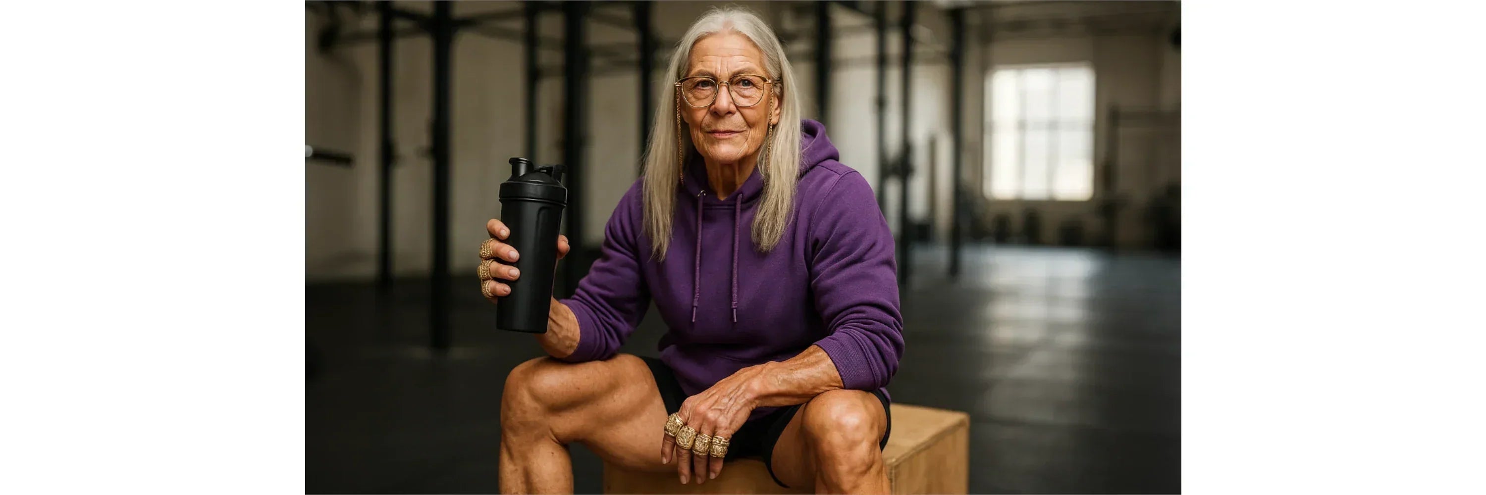 grandma-mit-proteinshake-in-crossfit-box
