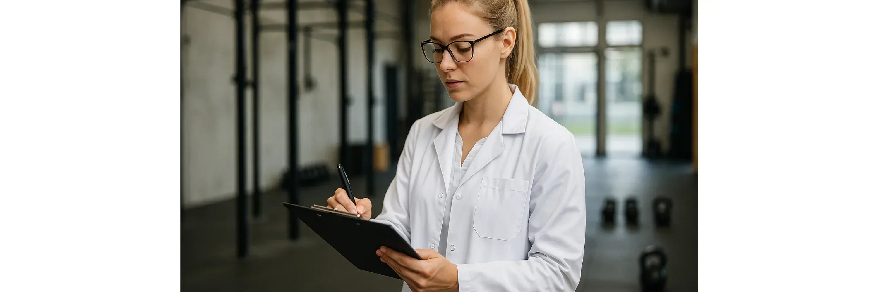 wissenschaftlerin-mit-klemmbrett-in-crossfit-box-science-based-training