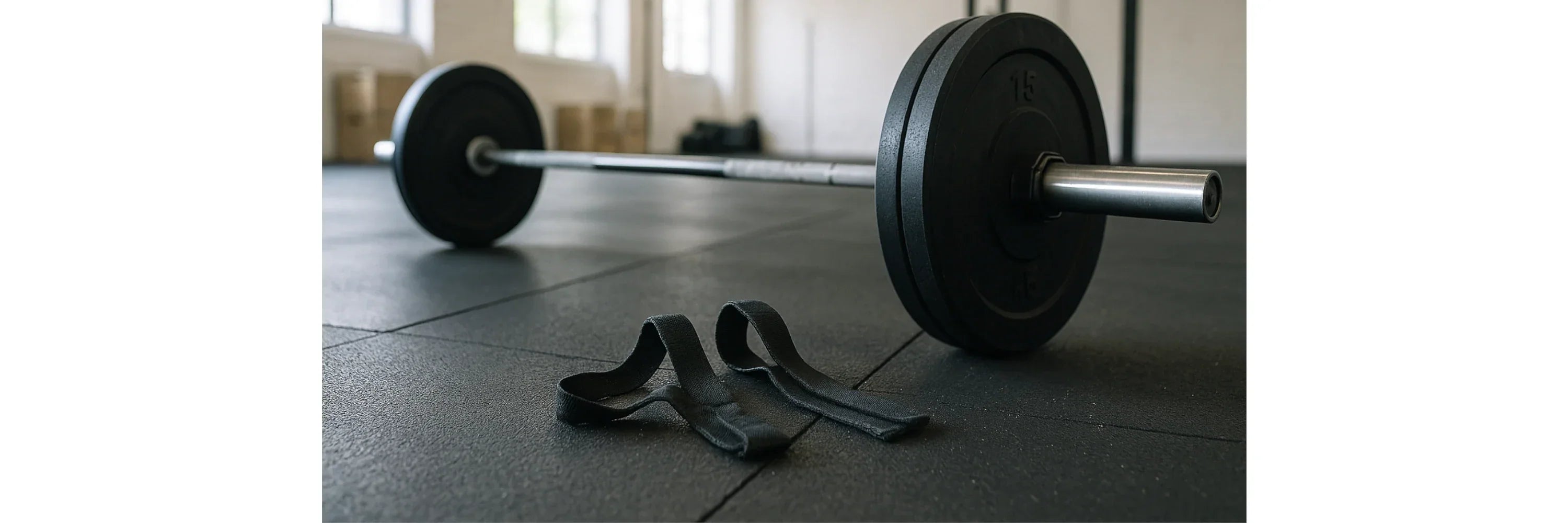 Athlet legt Zughilfen für Gewichtheben und Crossfit an der Hantelstange an