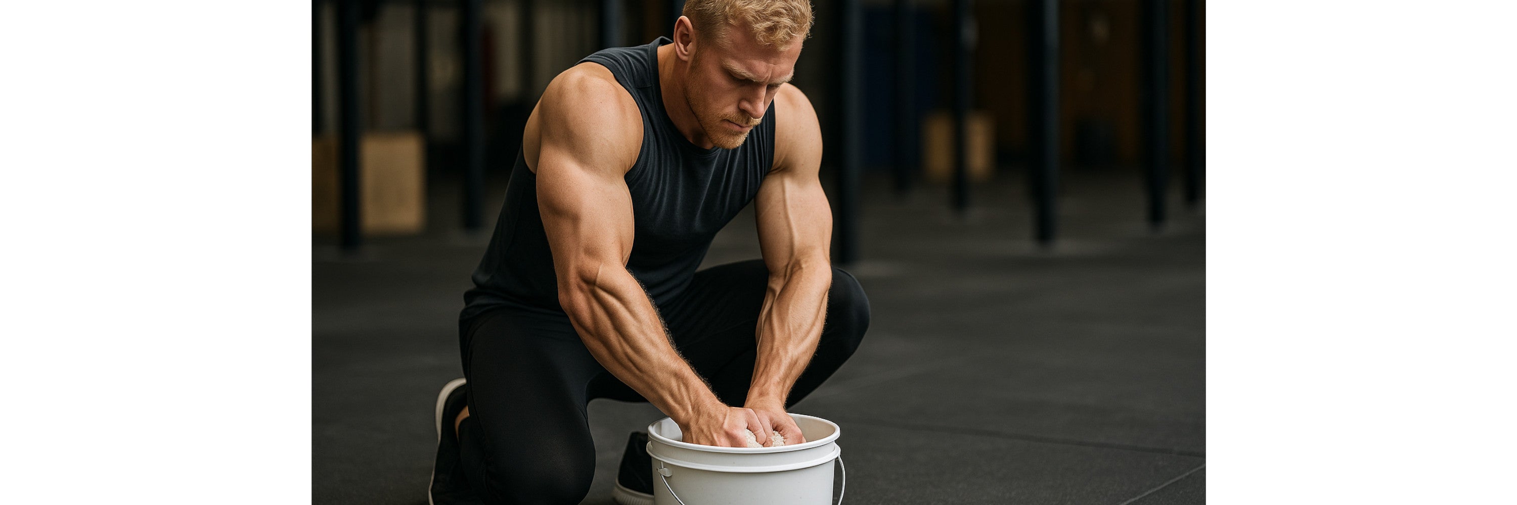 blonder-crossfitter-knetet-reis-in-eimer-griffkraft-training