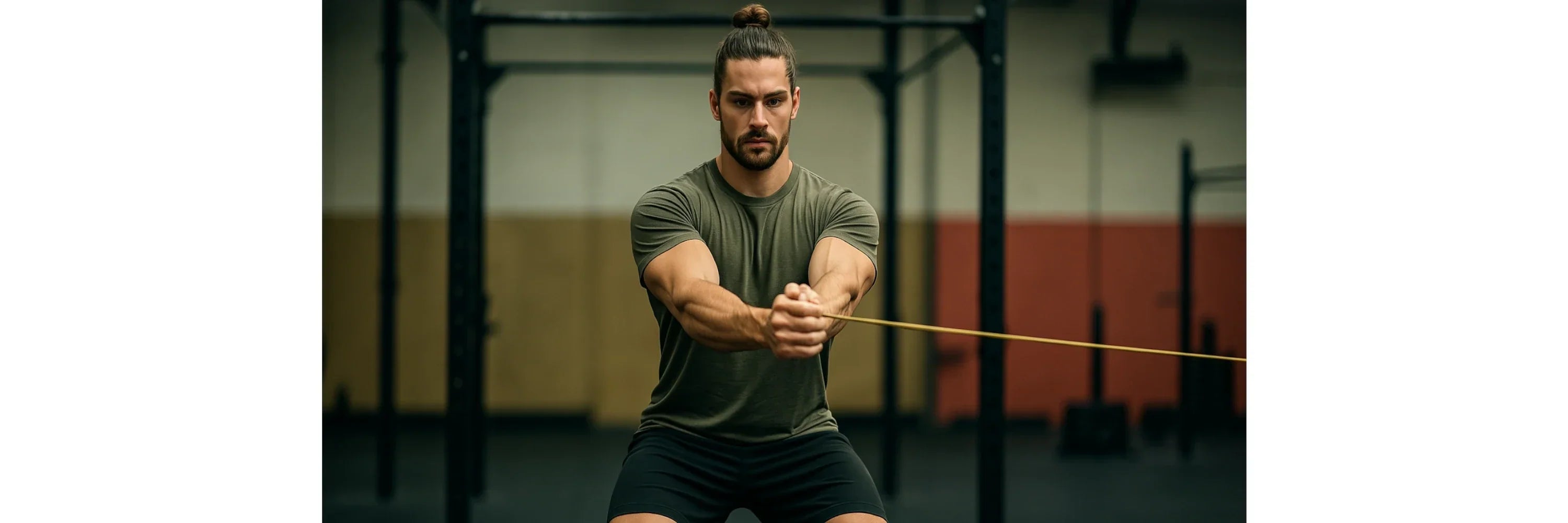 Athlet führt Pallof Press mit Widerstandsband aus — Anti-Rotation Core-Übung