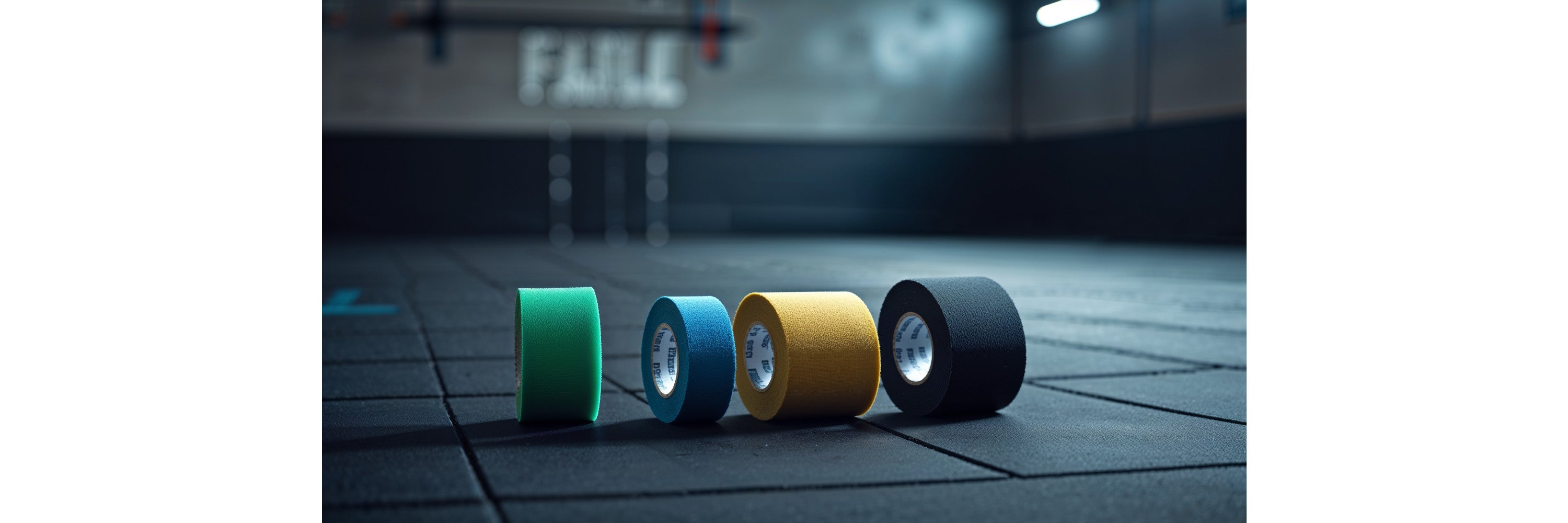 vier-rollen-daumen-tape-auf-gummiboden-in-crossfit-box